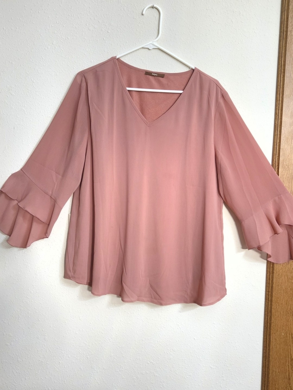 Womens Blush Pink V-Neck Ruffle Sleeve Top